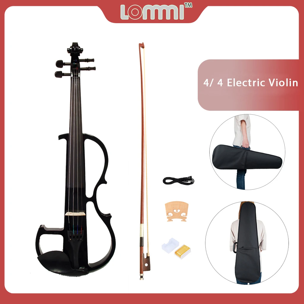 LOMMI 4/4 Bilateral Electric Violin Full Size 4/4 Basswood Fiddle Stringed Instrument with Case Cable Fittings Silent Violin