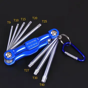 

8Pcs High Quality Portable Folding Key Hex Wrench Set Tamper Proof Metric Inch Plum Hex Driver Folding Wrench Screw Repair Tools