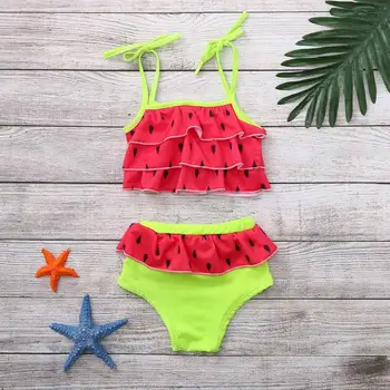 

Toddler Kids Girls Swimwear Watermelon Printed Layered Sleeveless Swimsuit Children Lovely Bikini Beach Fashion Set Clothes