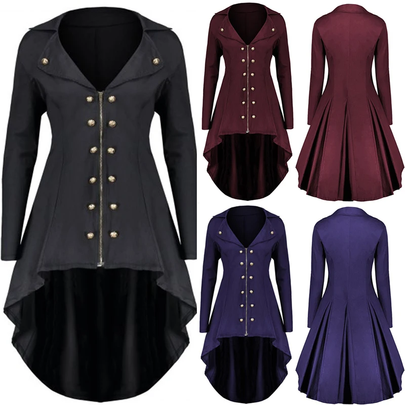

LITTHING 2019 New Autumn Popular Vintage Womens Steampunk Victorian Swallow Tail Long Solid Coat Jacket Thin Outwear Jacket