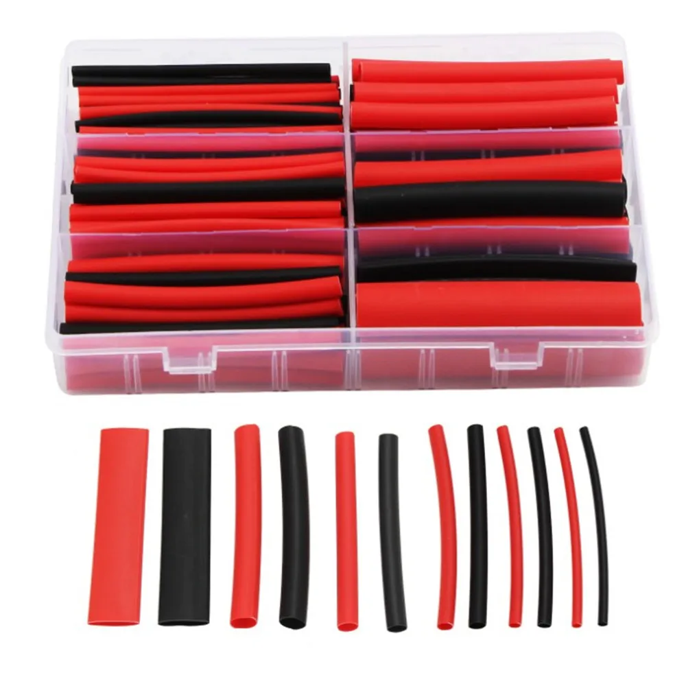 130PCS 6 Sizes 3: 1 Black And Red Dual Wall Adhesive PVC Heat ShrinkTubing Kit