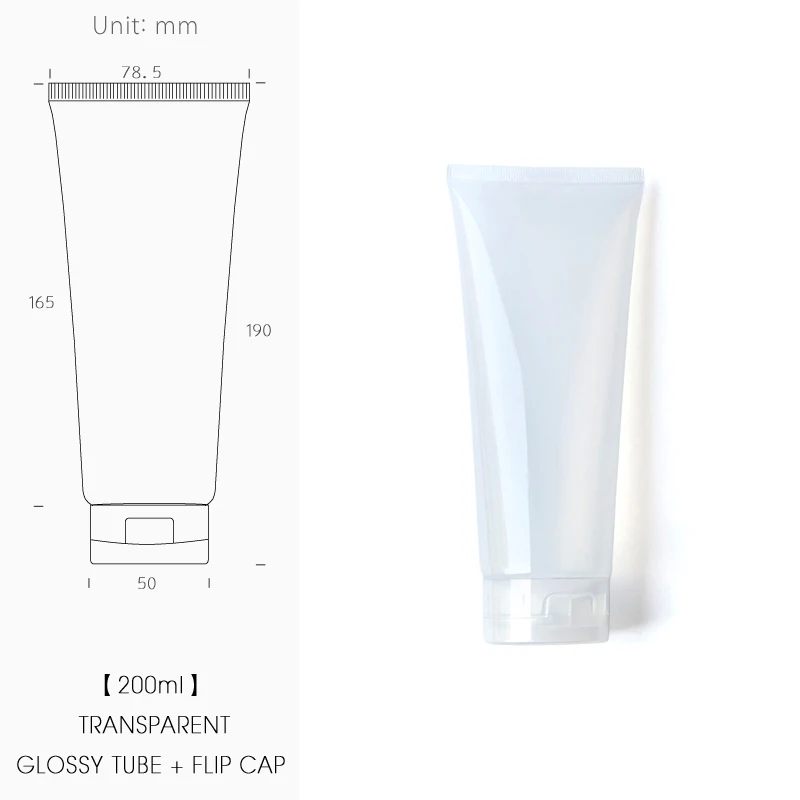 10ml30ml40ml50ml80ml100ml150ml200ml Прозрачный флакон для макияжа, крем для ухода за кожей, сдавливающий тюбик, контейнер для лосьона для тела - Цвет: Glossy200g