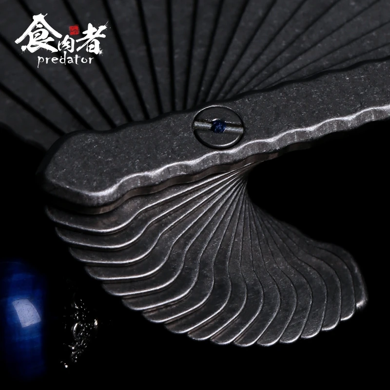 Predator Titanium-Alloy Folding Fan Crack glaze EDC Self-Defense Iron-Fan Tai Chi Kung Fu Steel Bone Fan Defense present