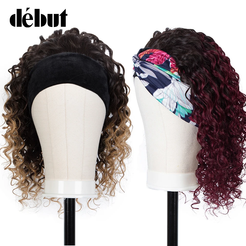 Debut Glueless Wigs For Women Kinky Curly Human Hair Bob Wigs Brown Ombre Headband Wigs T1B/99J Brazilian Deep Wave Cheap Wigs