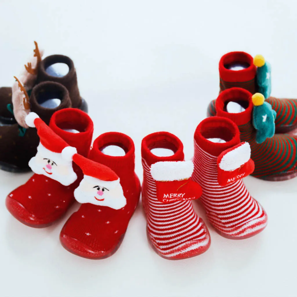 Рождественские Нескользящие теплые носки на мягкой резиновой подошве для маленьких мальчиков и девочек носки для маленьких мальчиков Аксессуары для детской одежды