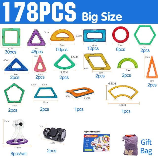 32-262pcs DIY Magnetic Constructor Triangle Square Big Bricks Magnetic Building Blocks Designer Set Magnet Toys For Children 6
