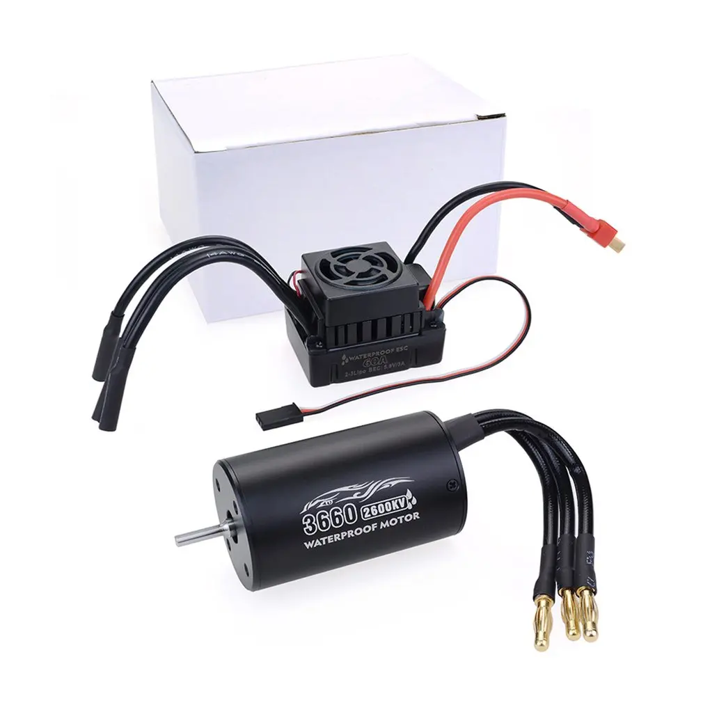 

Hot Waterproof Motor Kit 3660 2600KV/3300KV Brushless Senseless Motor and 60A Brushless ESC Combo Set for 1/10 RC Car Boat Model