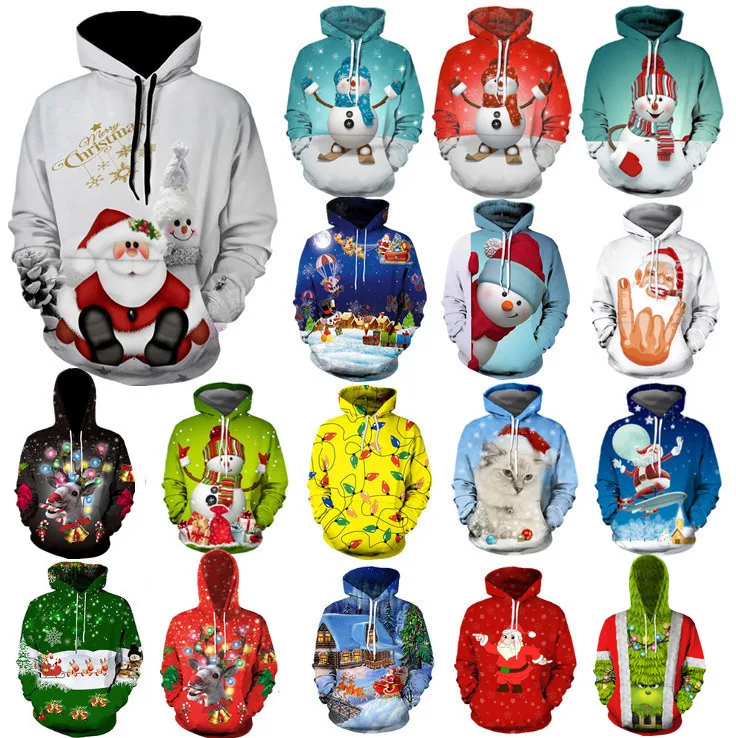 

2020 Fashion Ugly Christmas Sweater Women Christmas Sweater Ugly Novelty Snowman 3D Sweater Hooded Sweate Santa Claus Large Size