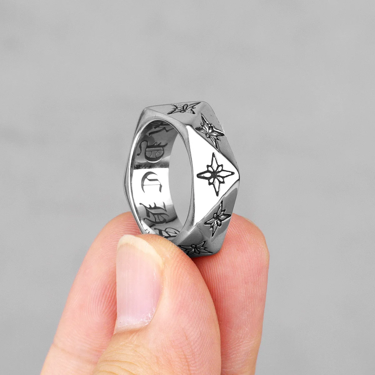 Stainless Steel Mens Rings Polaris Star Polygon Flower