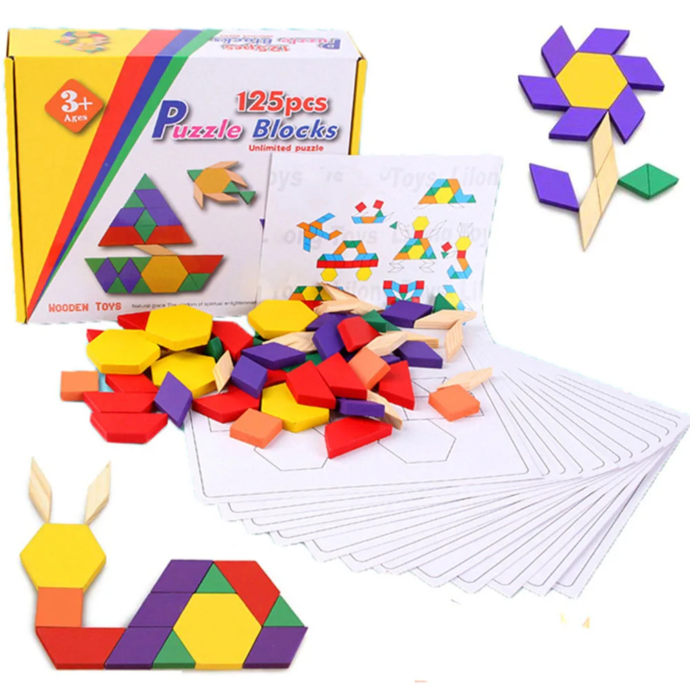125 шт деревянная настольная игра-головоломка набор игрушек Красочные Детские обучающие игрушки Монтессори для детей обучающая развивающая игрушка
