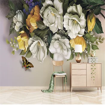 

Milofi manufacturers custom 3D wallpaper mural European nostalgic retro rose butterfly background wall decorative painting