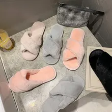 

Winter Women Home Slippers Warm Faux Fur Fashion Shoes Woman Slip on Flats Designer Ladies Furry Slippers Female Slides Indoor