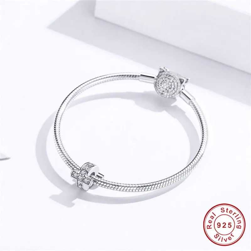 Fit Pandora браслет серебро 925 бисер Крест S925 белый циркон христианство аксессуары Подвески для изготовления украшений для DIY