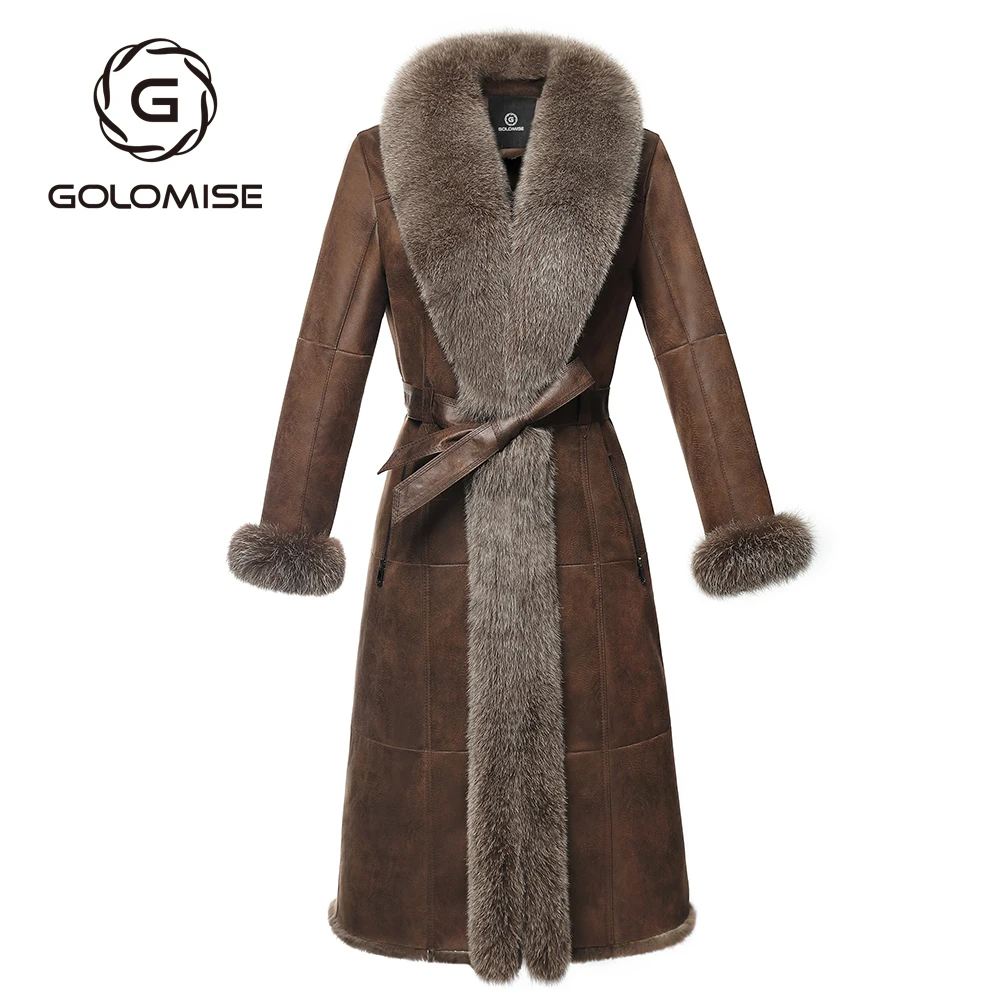 Женское двухстороннее меховое пальто Golomise из овчины большой воротник