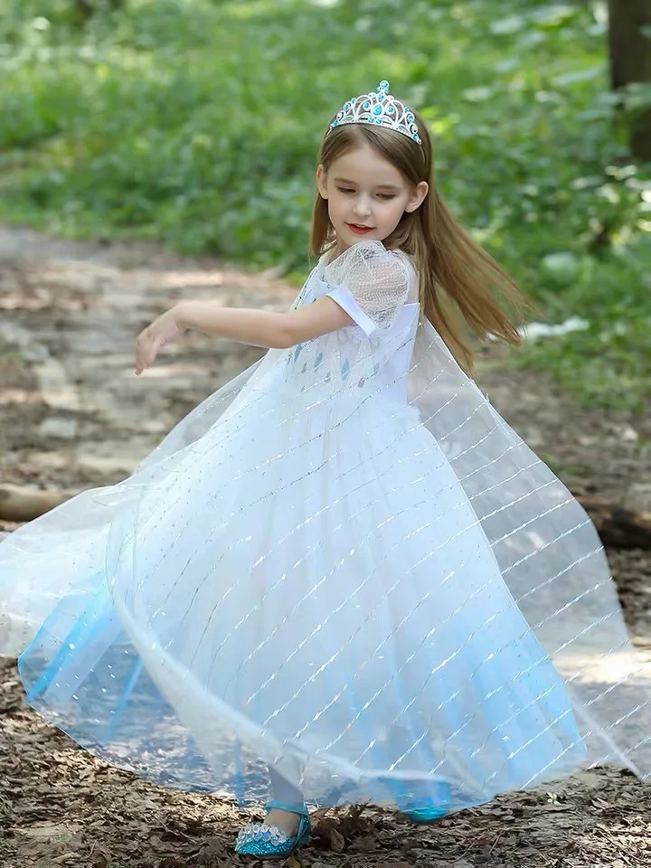 Snow Queen 2 Cosplay Elsa Anna Girls Dress Summer Casual Mesh Princess Dress Party Performance Costume 4-12 Years Kids Dresses
