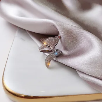 

Cute Female Small Fox Animal Ring Real 925 Sterling Silver Adjustable Ring Promise Open Engagement Rings For Women