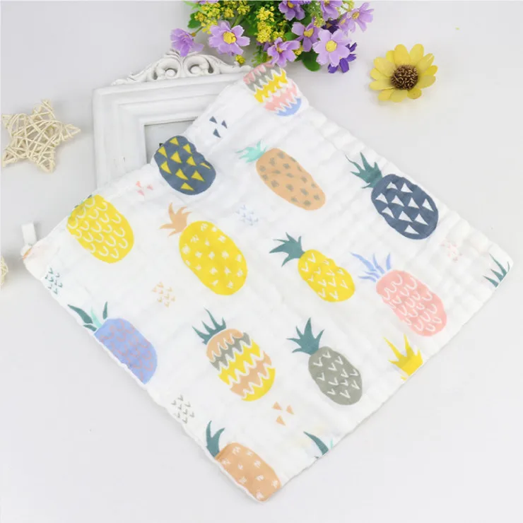 Pineapple Цельнокроеное платье Wasoyoli тканевый слюнявчик, 30*30 см с красочным рисунком Детский носовой платок 6 слоев кисейного хлопка, мягкие детские дети Полотенца - Цвет: Pineapple