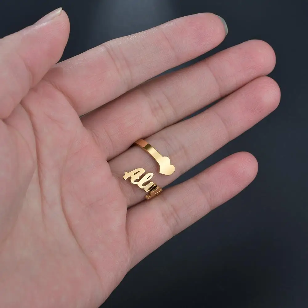 Atoztide Customized Fashion Stainless Steel Name Ring Personalized Letter Gold Ring Pendant Nameplate Jewelry Gift For Lovers Uncategorized 2ced06a52b7c24e002d45d: adjustable