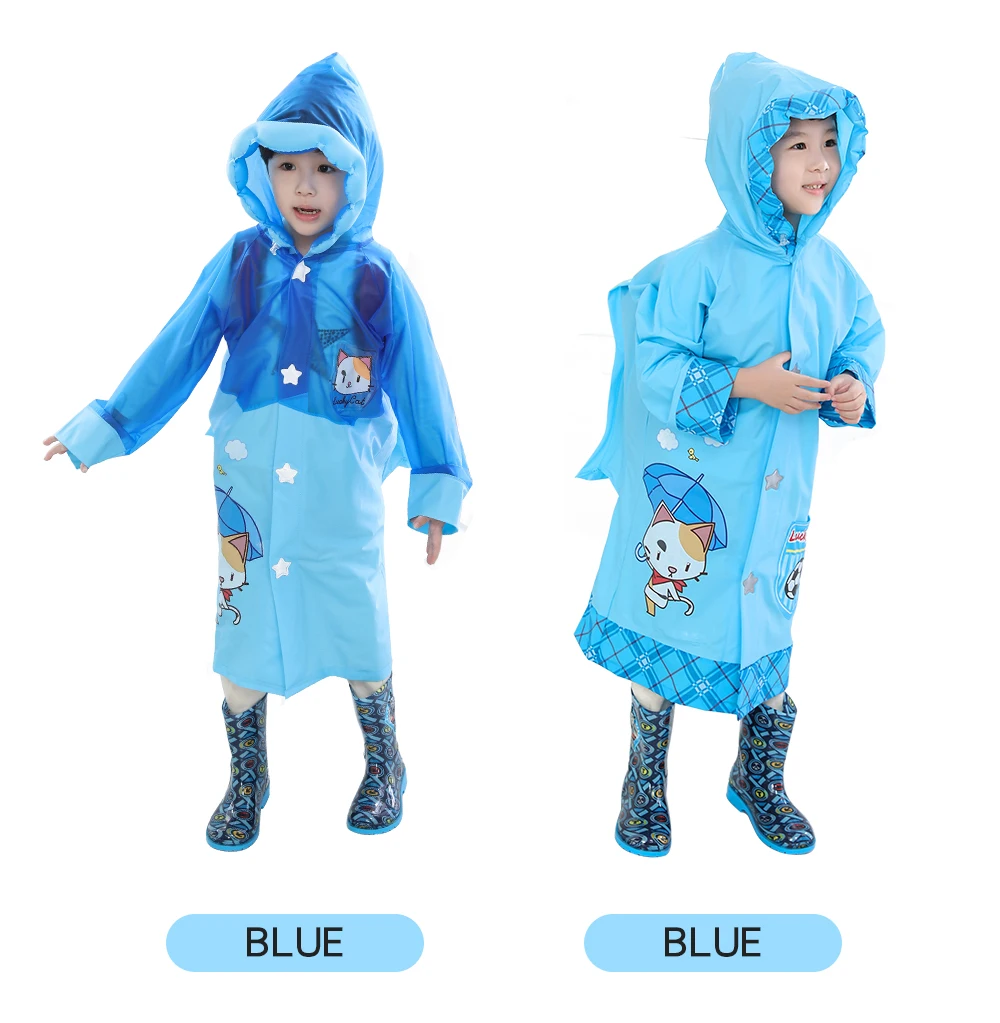 Детская одежда для дождливой погоды с мультяшным принтом, надувная шапка, сиамский плащ для детей, водонепроницаемый плащ-дождевик lucky cat