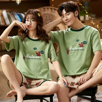 

Pajama Sets Men Printed Short-sleeve Summer Shorts Modal Couples Womens Home-wear Simple Harajuku Elegant Stylish Mens Pyjamas