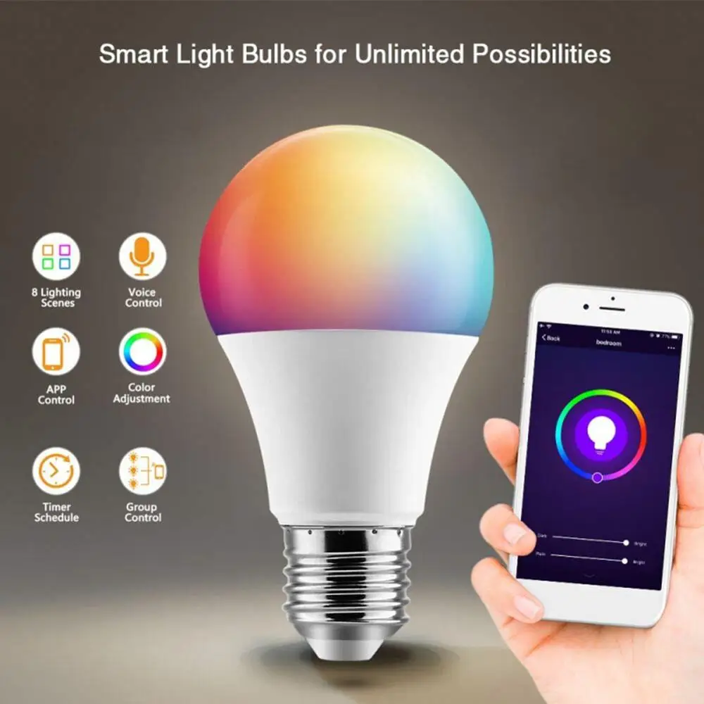 E26/E2/B22 Wi-Fi лампа, управляющая цветом, яркий светодиодный светильник, приложение, управляющая лампочка RGBW с регулируемой яркостью