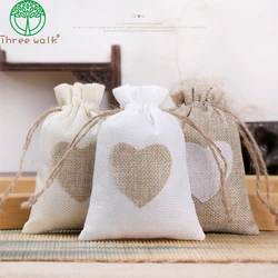 10pcs Fashion Drawstring Burlap Bags Heart Printed Cotton Drawstring Small Sack-pure Each Ten Christmas Gift Bags 10*14cm