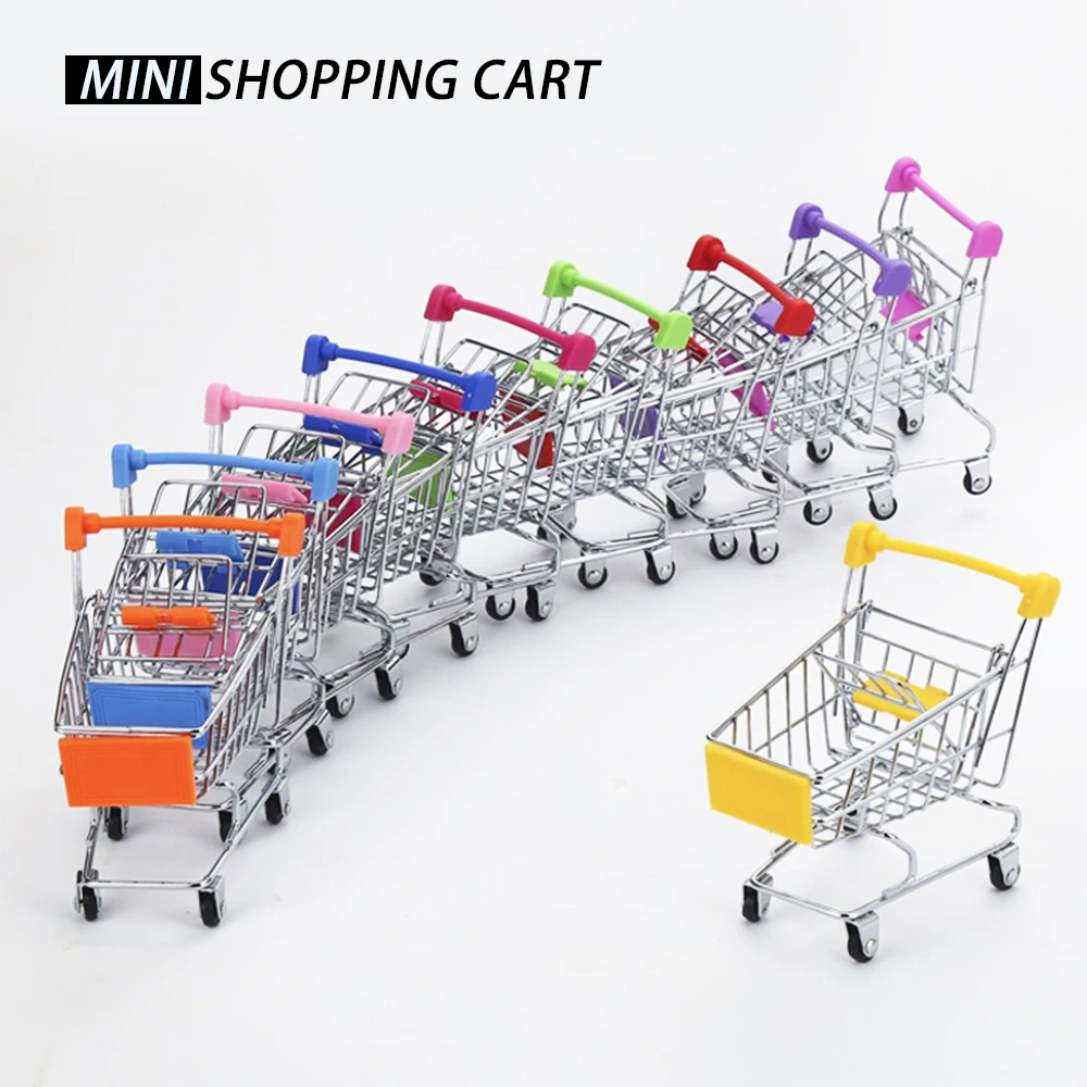 Idole Mini Shopping Cart Supermarket Hand Trolley For Desktop Decoration Storage Toy Yellow Muebles Juegos De Muebles