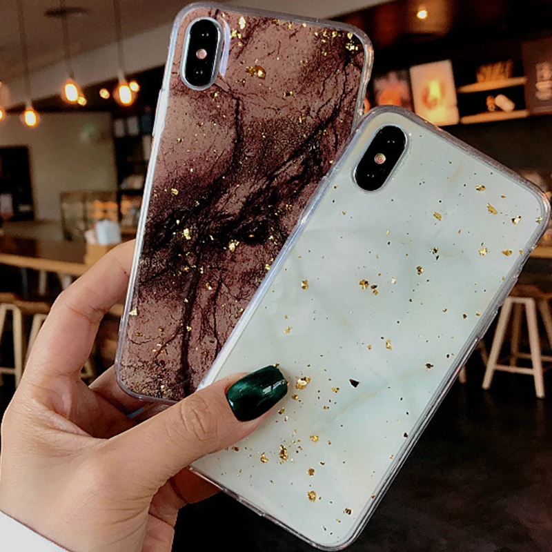 

Simple Marble Gold Foil Pattern Phone Case for iPhone 6 6s 7 8 Plus X Xs XR Xs Max Hard PC Ultra-Thin Back Cover