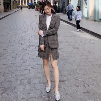 

Women Coat 2019 Fall/Winter New Plaid Stitching Small Suit Wool-blend Coat