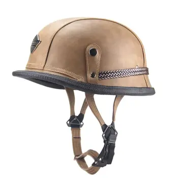 

Adult Open Face Half Leather Helmet Motorcycle Helmet Vintage Safety Hard Hat T8WF