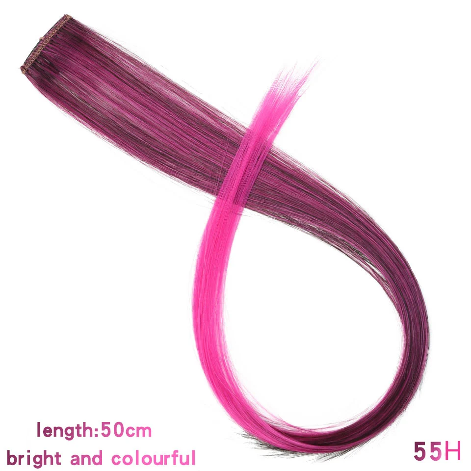 BUQI Straight Fake Colored Hair Extensions Clip Rainbow Hair Streak Synthetic Pink Orange White Purple Hair Strands on Clips - Цвет: 55H