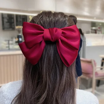 

Korean Big Hair Bow Ties Hair Clips Satin Two Layer Butterfly Bow Hairpin Girl Hair Accessories for Women Bowknot Hairgrips