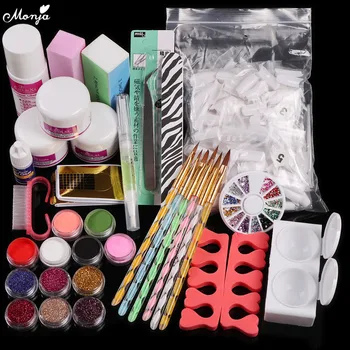 

Monja DIY Home Acrylic Powder Liquid Nail Art Set False Nail Extension Form Painting Brush Nail File Decoration Manicure Kit