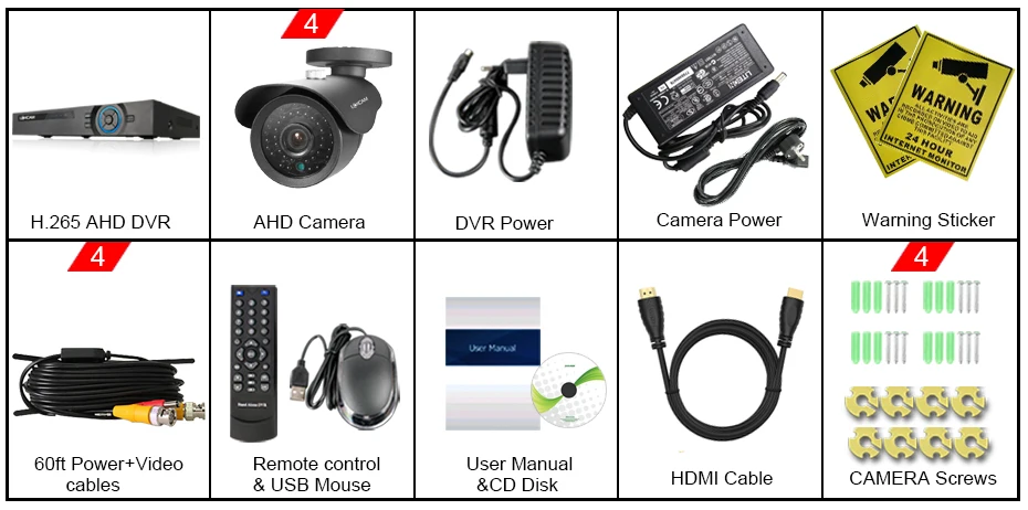 LOXCAM h.265+ 4CH система видеонаблюдения 4CH DVR комплект 4 шт. 4MP IP66 Водонепроницаемая наружная ИК камера ночного видения AHD CCTV камера системы p2p