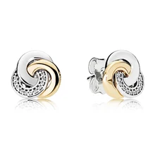 Аутентичные 925 пробы Серебряные Оригинальные Соединенные круги Европа серьги гвоздики для женщин шарик шарм подарок DIY ювелирные изделия