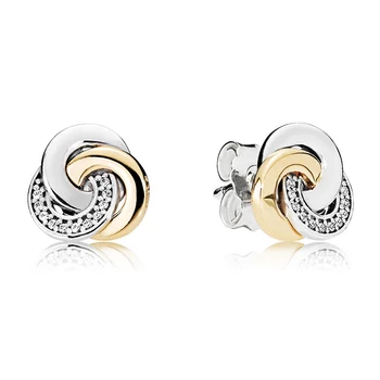 

Authentic 925 Sterling Silver Interlinked Circles Europe Stud Earrings For Original Women Bead Charm Gift DIY Jewelry