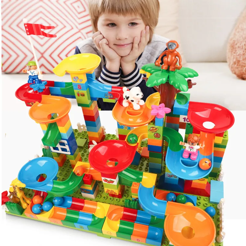 

Marble Run Building Blocks for kids Friends Classic Slide Ball DIY Bricks Blocks Model Kit Dinosaur Toys For Boys Birthday Gift