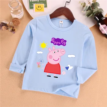 

Peppa Pig Children's Long-sleeved T-shirt Cartoon Printed Cotton Summer Breathable Clothes Boys and Girls Travel To School Gifts
