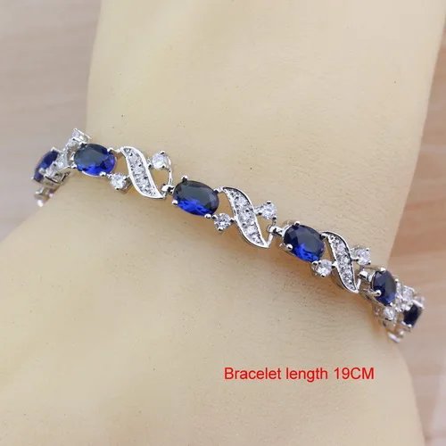 Высокое качество натуральный камень CZ синий 4 шт наборы ювелирных изделий из 925 серебра висячие серьги/браслет/кольцо для женщин наборы костюмов - Окраска металла: Bracelet