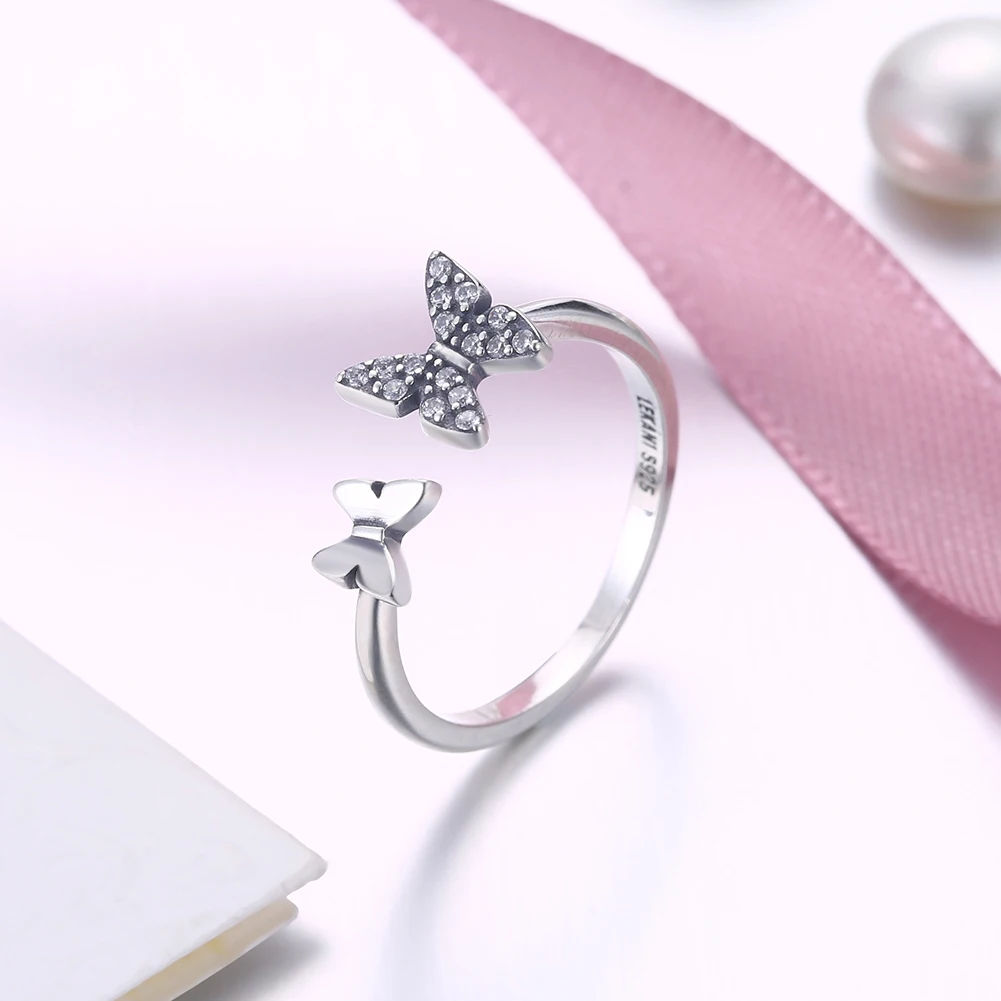 SILVERHOO 925 Sterling Silver Rings For Women Personality Adjustable Open Butterfly Vintage Ring Fine Jewelry To Girlfriend Gift