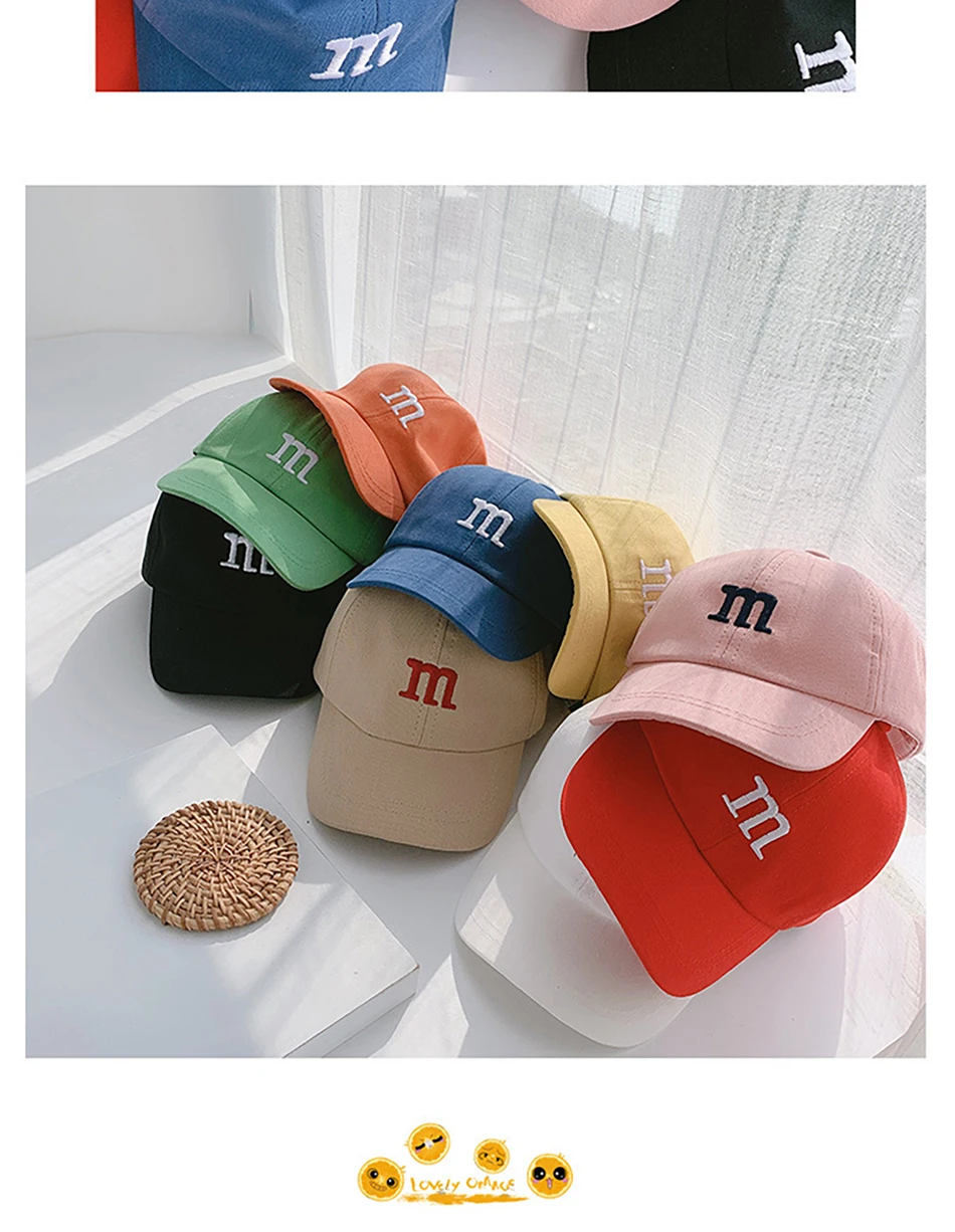 baby accessories basket Autumn Winter warm Baseball cap children's hat For lovely baby cotton breathable kids hats Girl Boy caps M Letter Embroidered baby accessories carry bag	