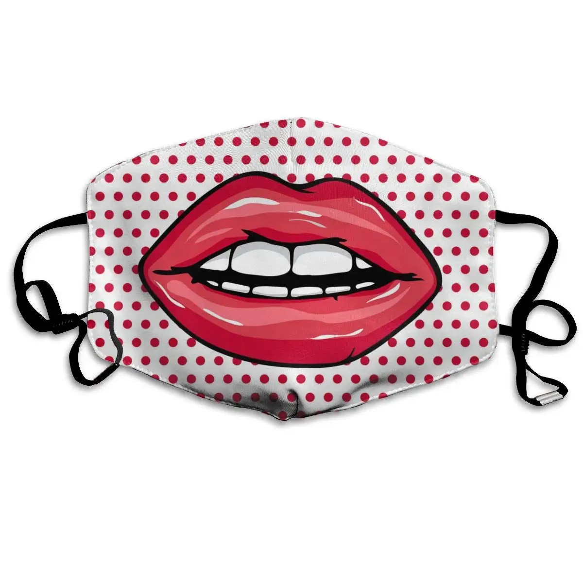 

Lips Teeth Dot Pattern Washable Reusable Mask, Cotton Anti Dust Half Face Mouth Mask For Kids Teens Men Women With Adjustable
