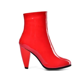 

Womens Pointed Toe Patent Leather Ankle Boots Side Zipper Spike High Heel Shoes Customized Colors Plus Size