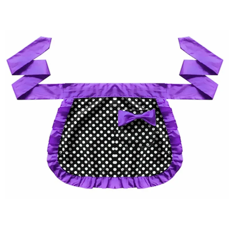 Black Sexy Waist Apron with Pocket, Polka Dot Ruffle Side Cotton Kitchen Cooking Waitress Server Half Aprons Women Girl C1A18