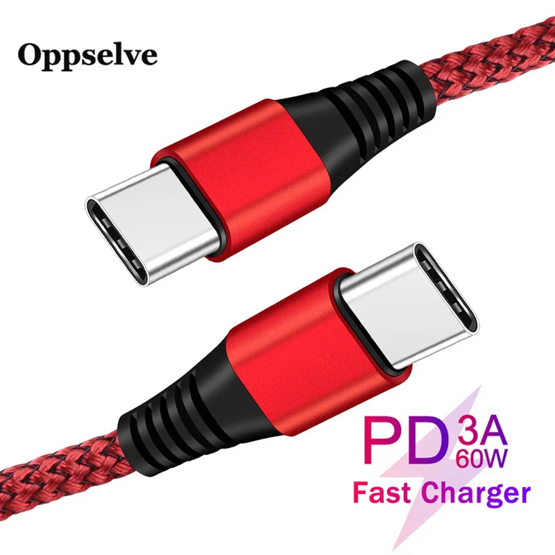

Oppselve 60W Type C Cable to USB C Cable for Samsung S10 9 Note 10 9 PD Fast Charging Phone Nylon Cord for Huawei Xiaomi Kabel