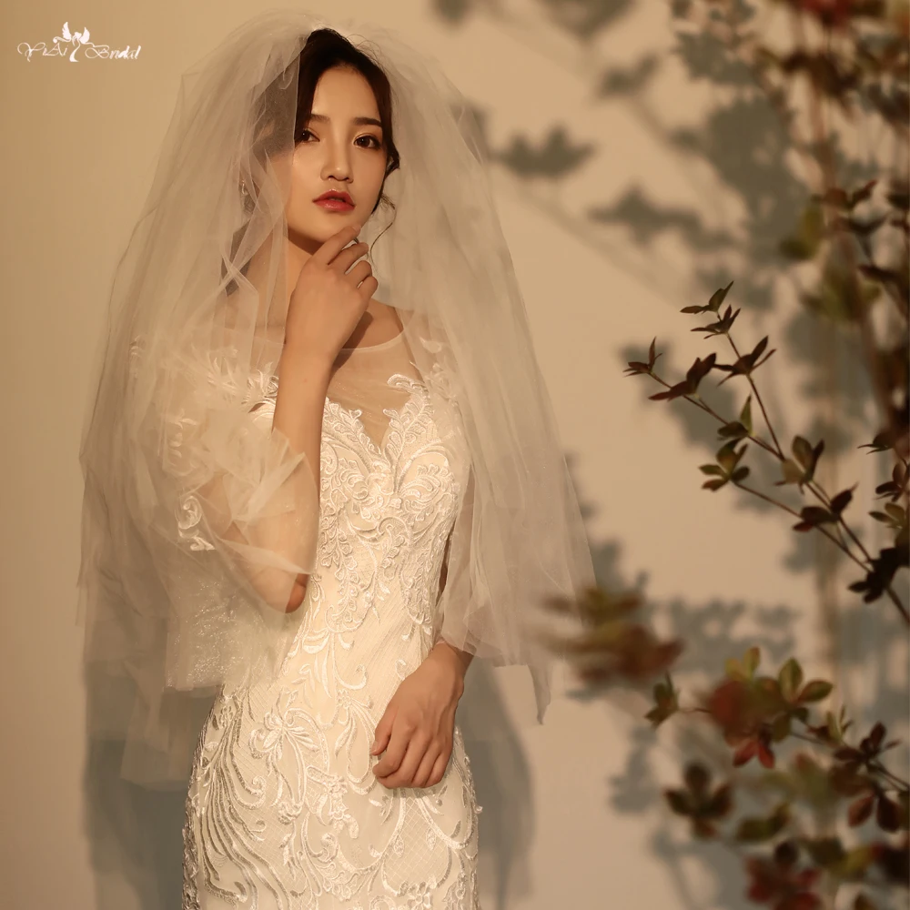 picture color LZP555 несколько слоев короткая фата невесты сплошной цвет фотография Вуаль Милая Металлическая Расческа свадебная вуаль - Цвет: picture color