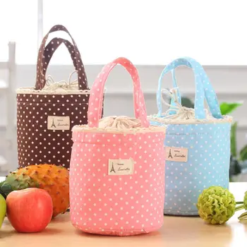 

Hot Sale Lunch Box Cooler Bag Polka Dot Lunch Tote Bento Pouch Lunchbox Package Drawstring Bag Thermal Lunch Bag