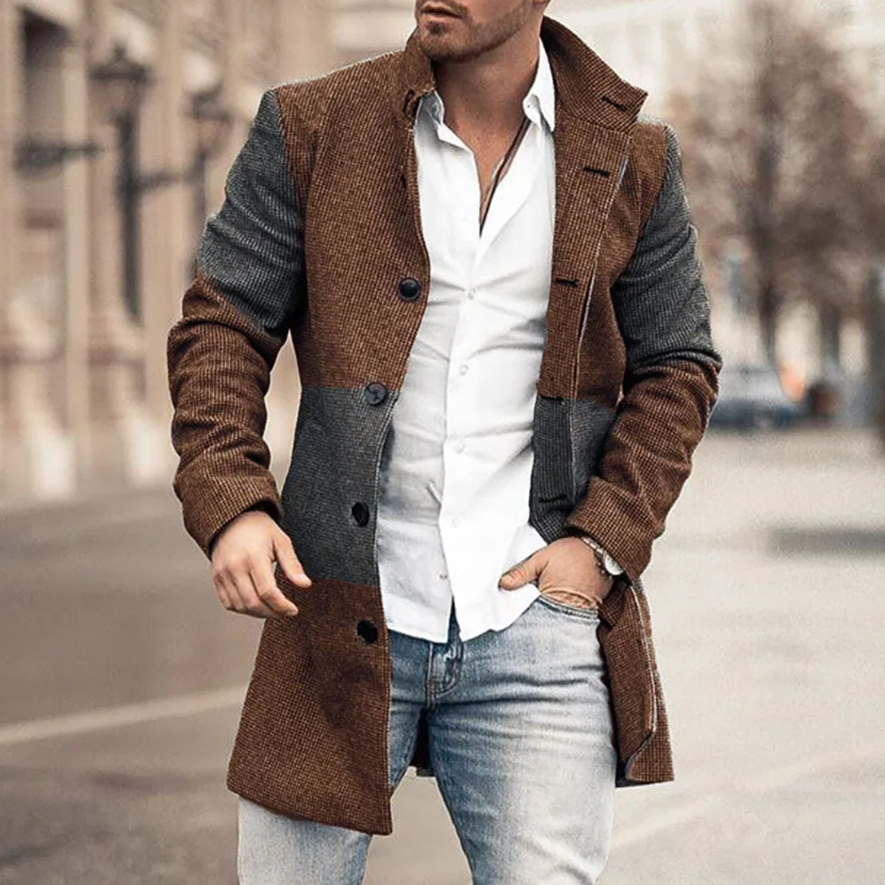 

Mens Coat 2021 New Color Matching Youth Slim Leisure Windbreaker Coat Male Long Sleeve Outerwear Fashion Coats Cardigan Tops