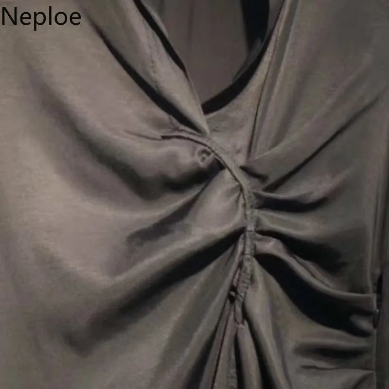 Neploe Блузка Женская мода с v-образным вырезом плиссированный Дизайн Blusas Mujer Invierno Новая тонкая талия рубашка с длинными рукавами однотонный топ 46585