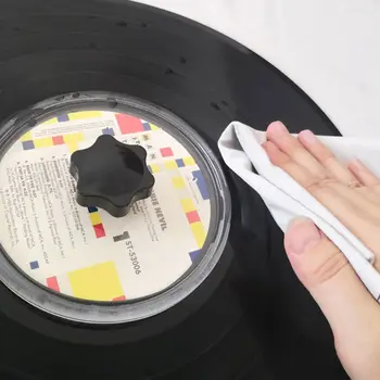 

LP Vinyl Record Cleaner Clamp Record Label Saver Acrylic Clean Tools Cloth R9UA